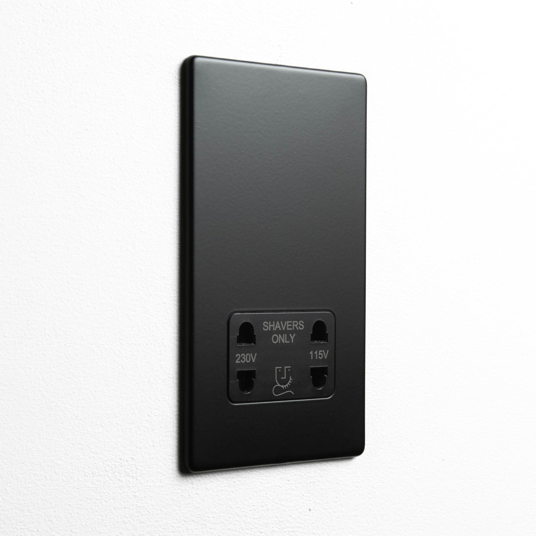 Concealed Matt Black Dual Voltage Shaver Socket