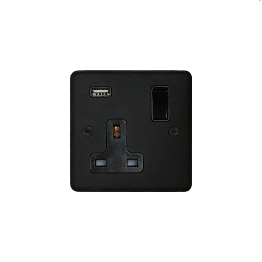 Textured Black Single Socket With USB