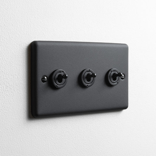 Textured Black 3 Gang 2 Toggle Way Switch
