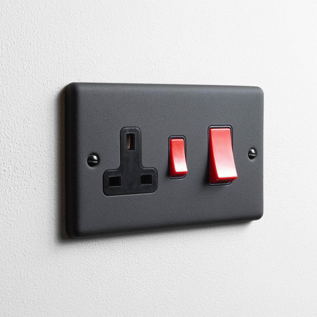 Textured Black 45A Cooker Switch with Socket