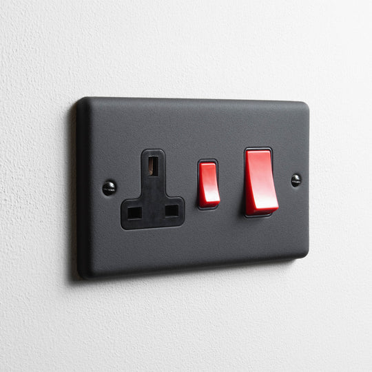 Textured Black 45A Cooker Switch with Socket