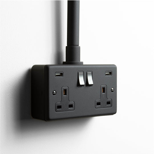 Textured Black Double Socket With USB