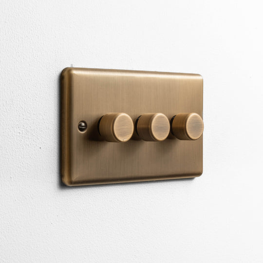 Antique Brass 3 Gang 2 Way Dimmer Switch