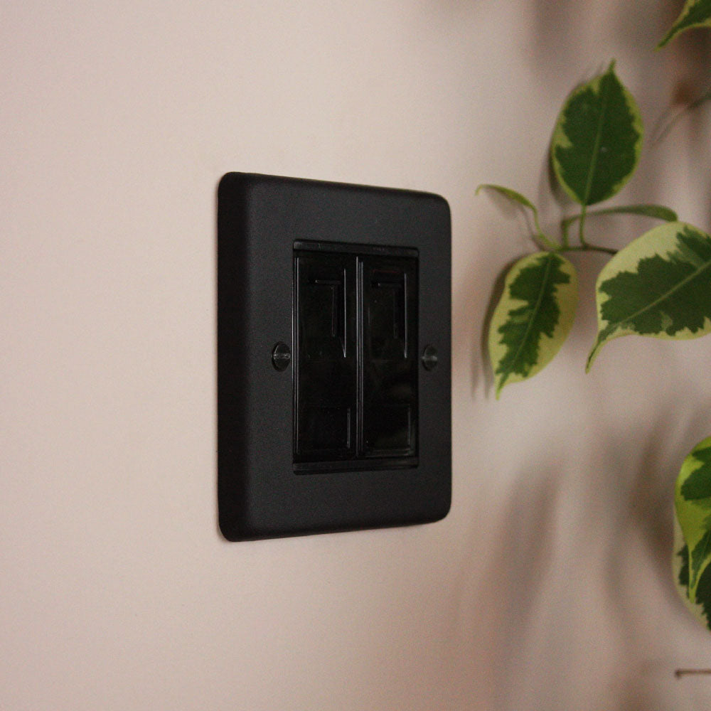 Textured Black 2 Gang RJ45 Socket