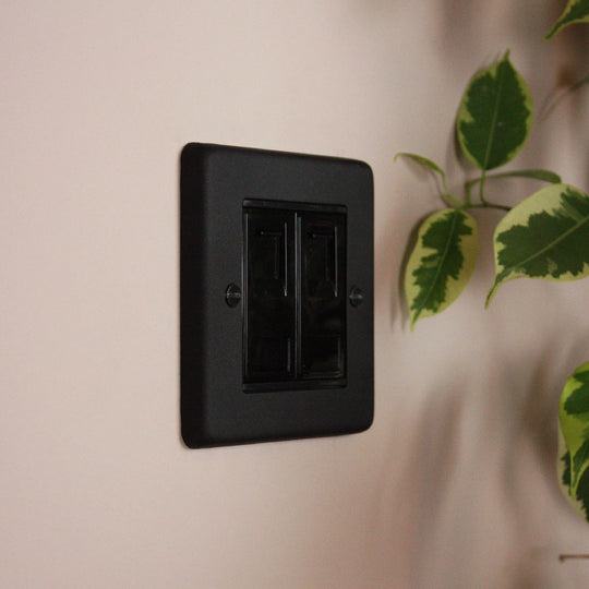 Textured Black 2 Gang RJ45 Socket