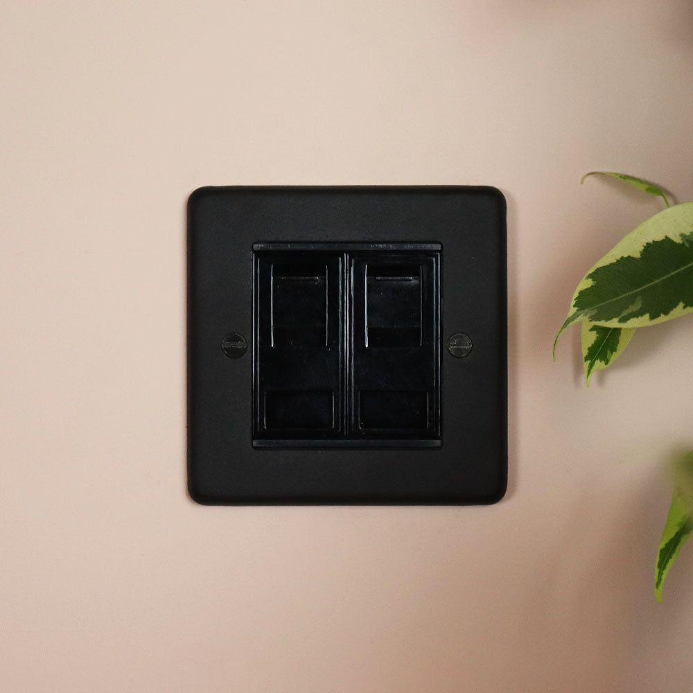 Textured Black 2 Gang RJ45 Socket