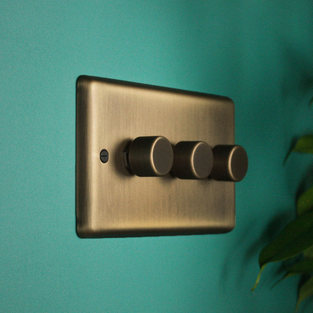 Antique Brass 3 Gang 2 Way Dimmer Switch