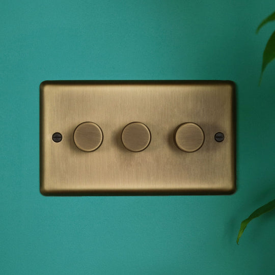 Antique Brass 3 Gang 2 Way Dimmer Switch