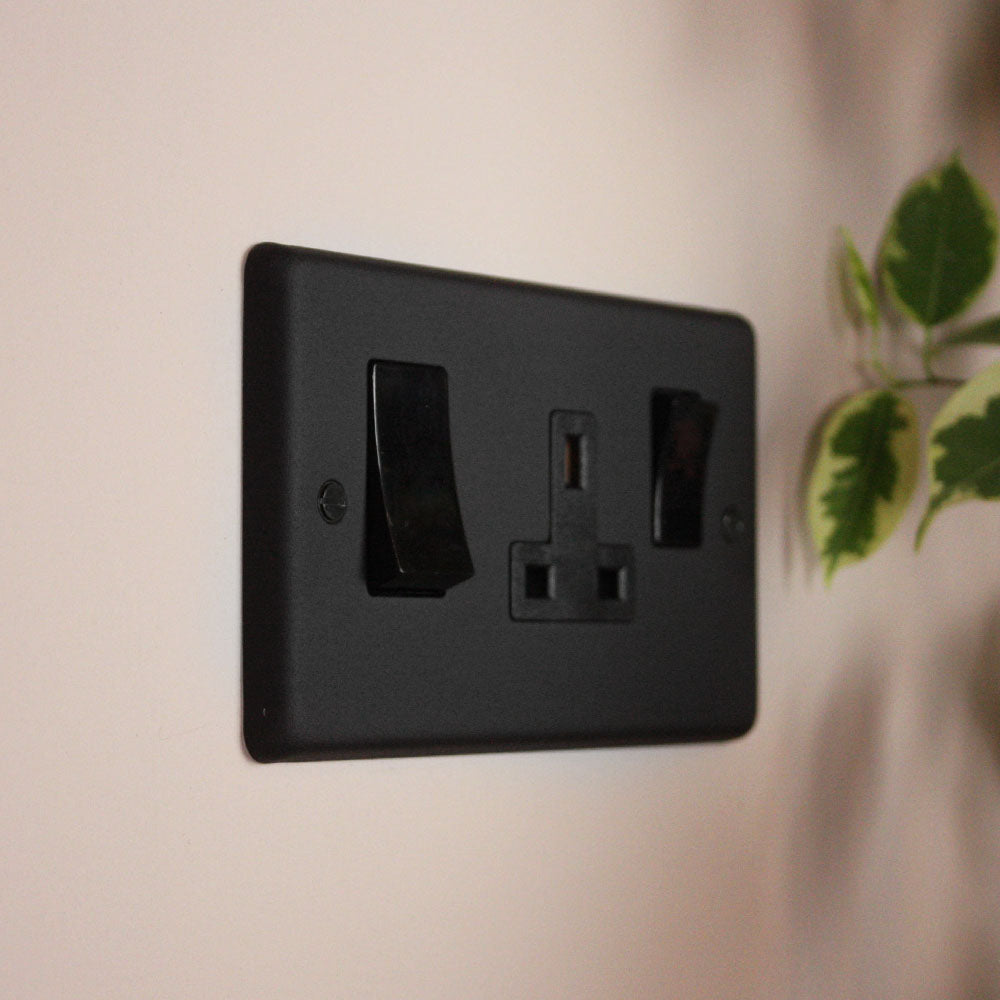 Textured Black 45A Cooker Switch with Socket