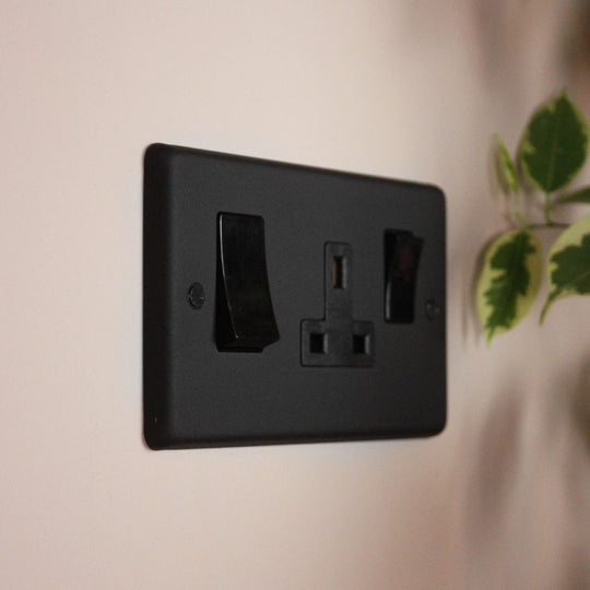 Textured Black 45A Cooker Switch with Socket