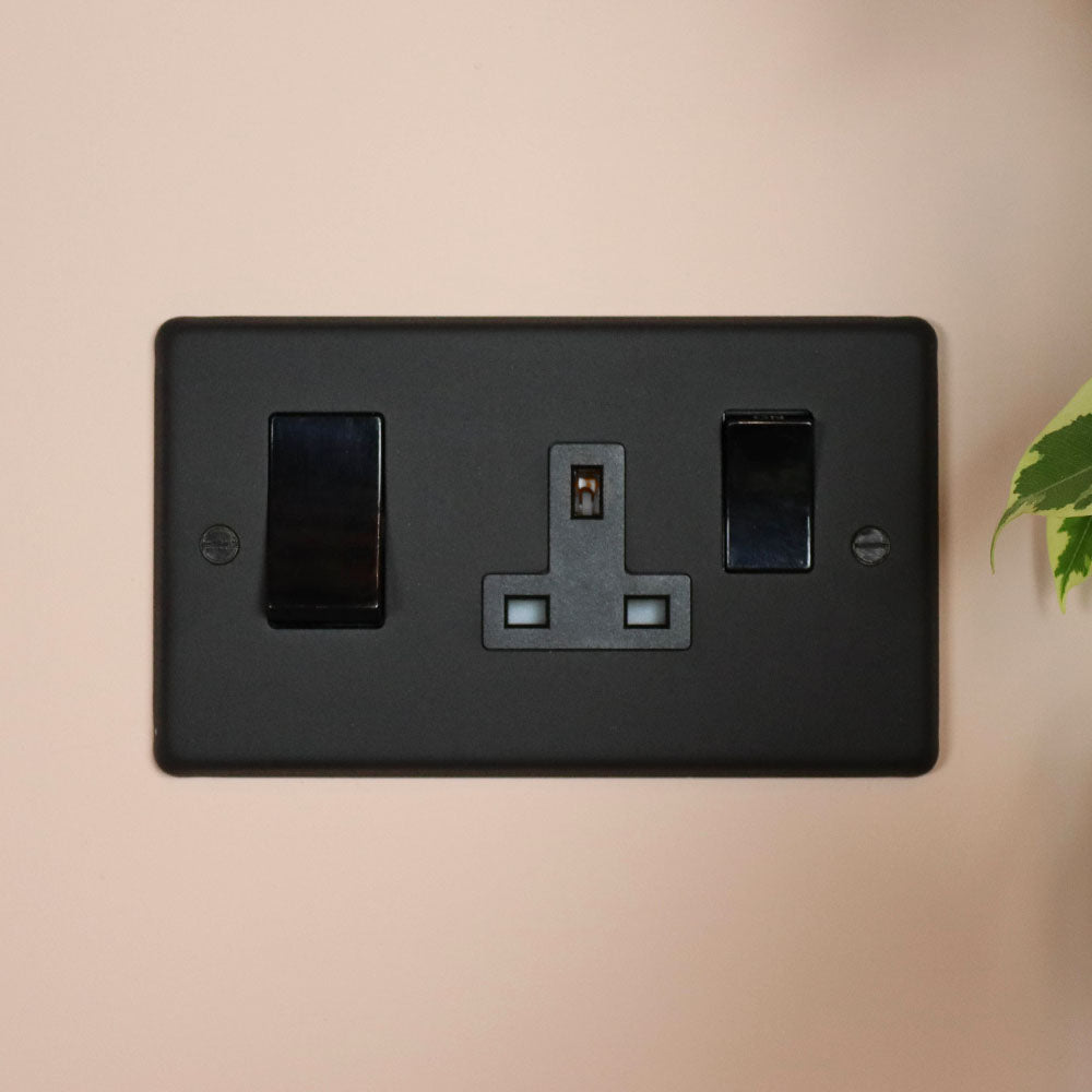 Textured Black 45A Cooker Switch with Socket