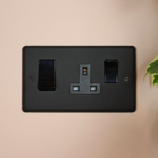 Textured Black 45A Cooker Switch with Socket