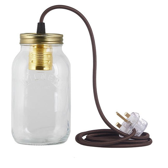 Brown Fabric Cable Jam Jar Lamp