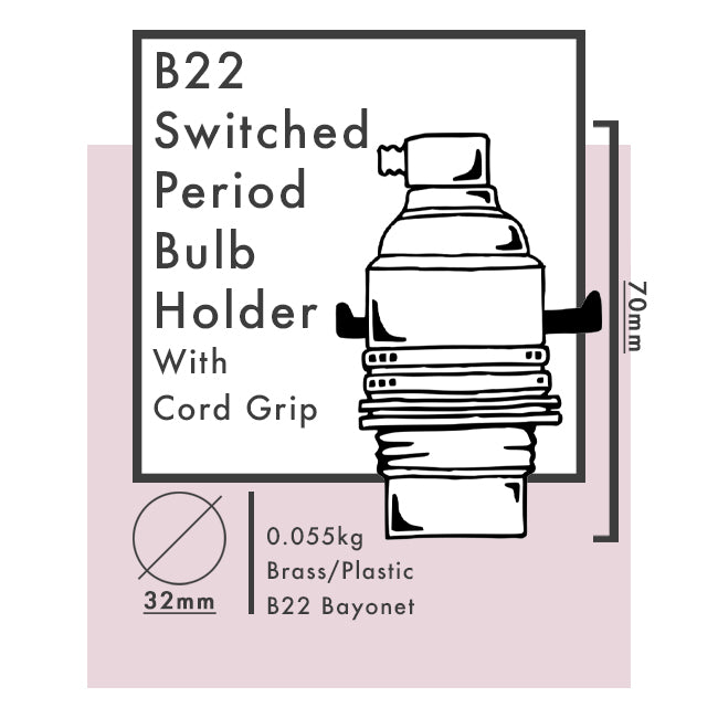 B22 Switched Bulb Holders with Cord Grip