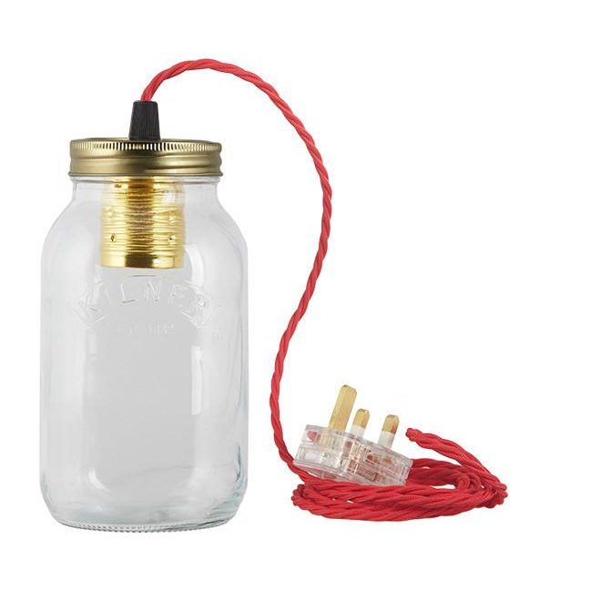 Red Fabric Cable Jam Jar Lamp