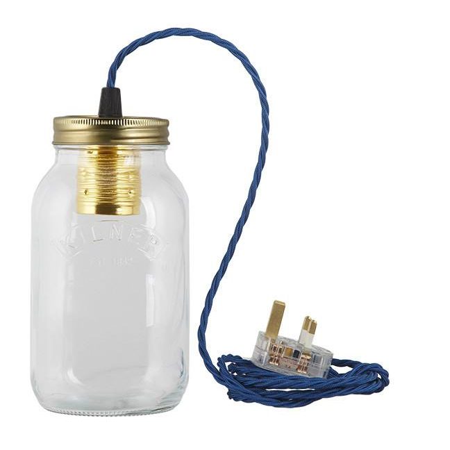 Royal Blue Fabric Cable Jam Jar Lamp