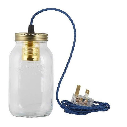 Royal Blue Fabric Cable Jam Jar Lamp