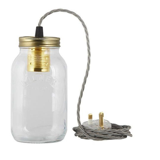 Grey Fabric Cable Jam Jar Lamp