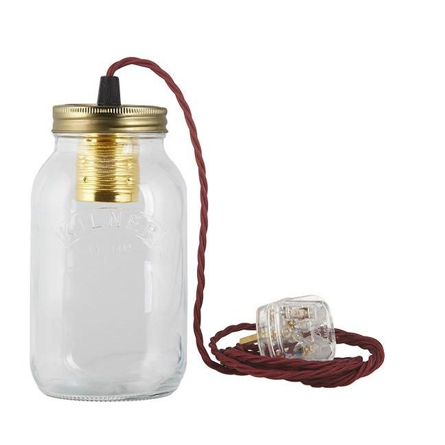Burgundy Fabric Cable Jam Jar Lamp