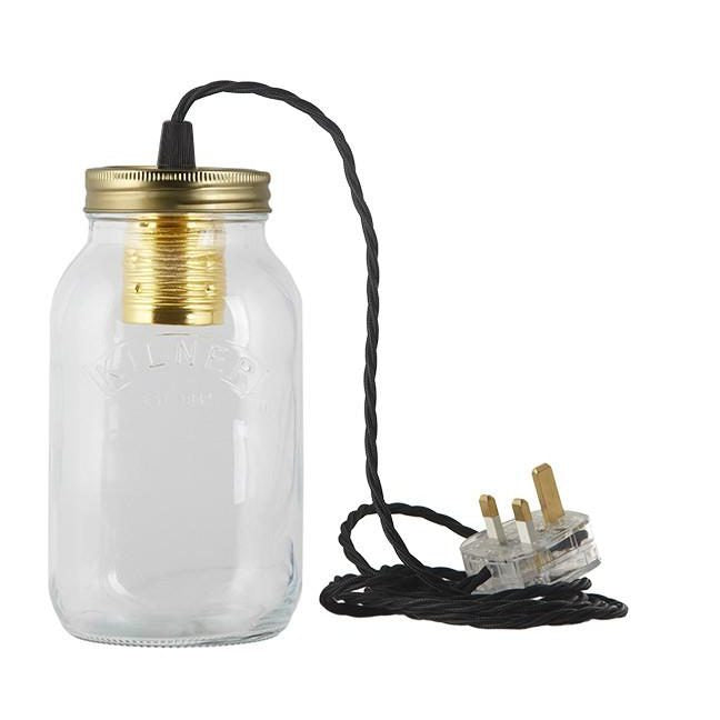 Black Fabric Cable Jam Jar Lamp