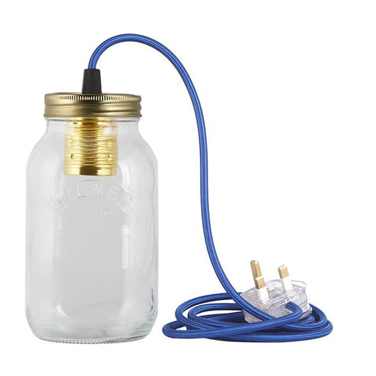 Royal Blue Fabric Cable Jam Jar Lamp