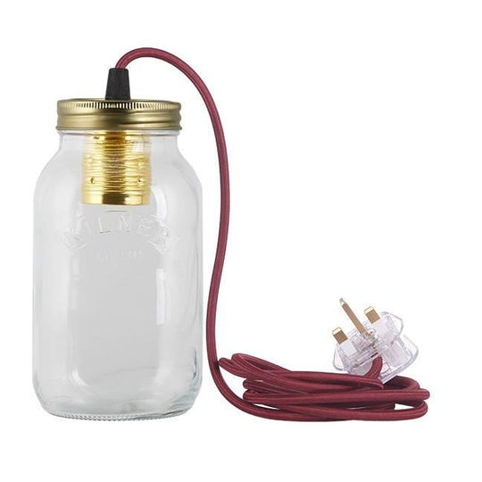 Burgundy Fabric Cable Jam Jar Lamp