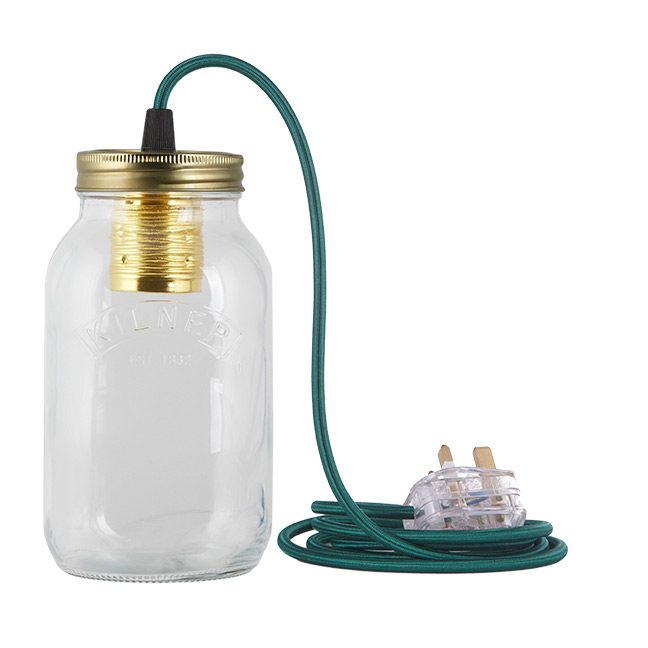 Teal Fabric Cable Jam Jar Lamp