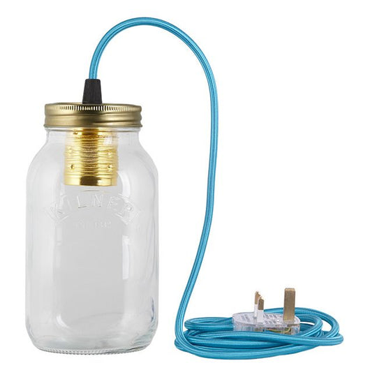 Turquoise Fabric Cable Jam Jar Lamp