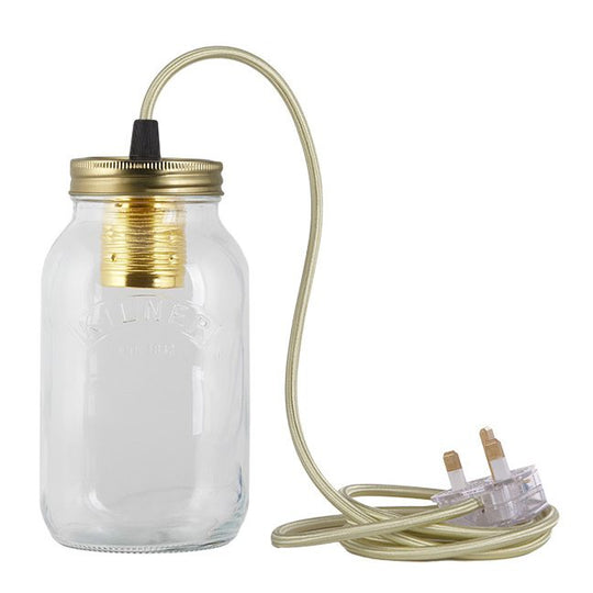 Pale Green Fabric Cable Jam Jar Lamp