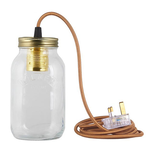 Old Gold Fabric Cable Jam Jar Lamp