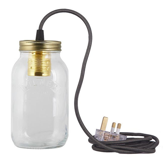 Khaki Fabric Cable Jam Jar Lamp