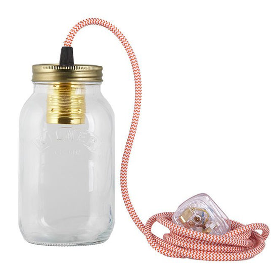 Orange and White Fabric Cable Jam Jar Lamp