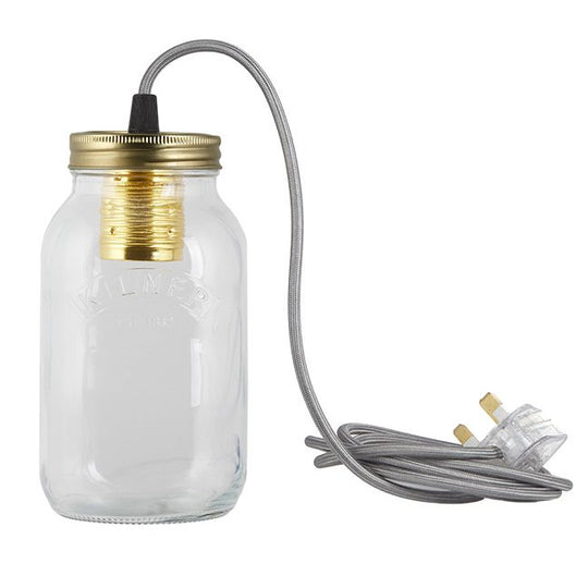 Grey Fabric Cable Jam Jar Lamp