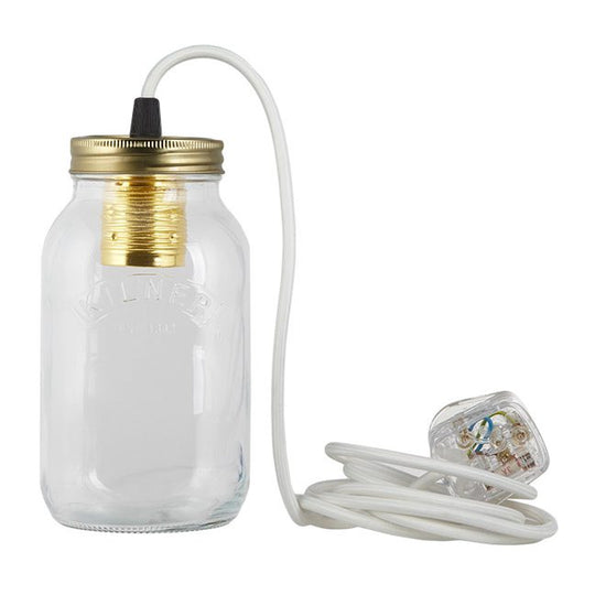 White Fabric Cable Jam Jar Lamp