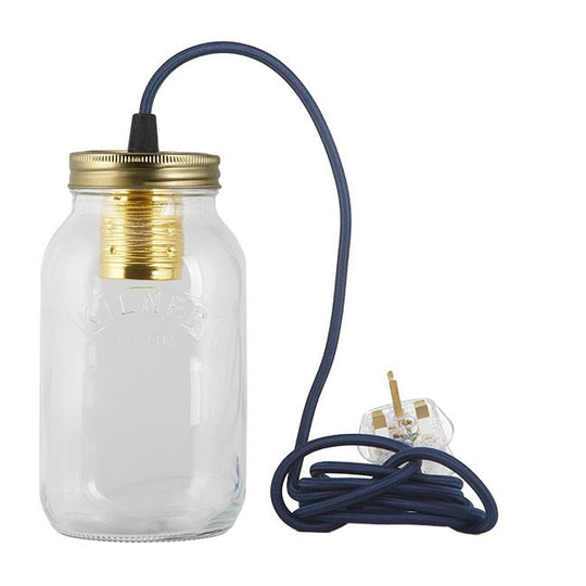 Navy Fabric Cable Jam Jar Lamp