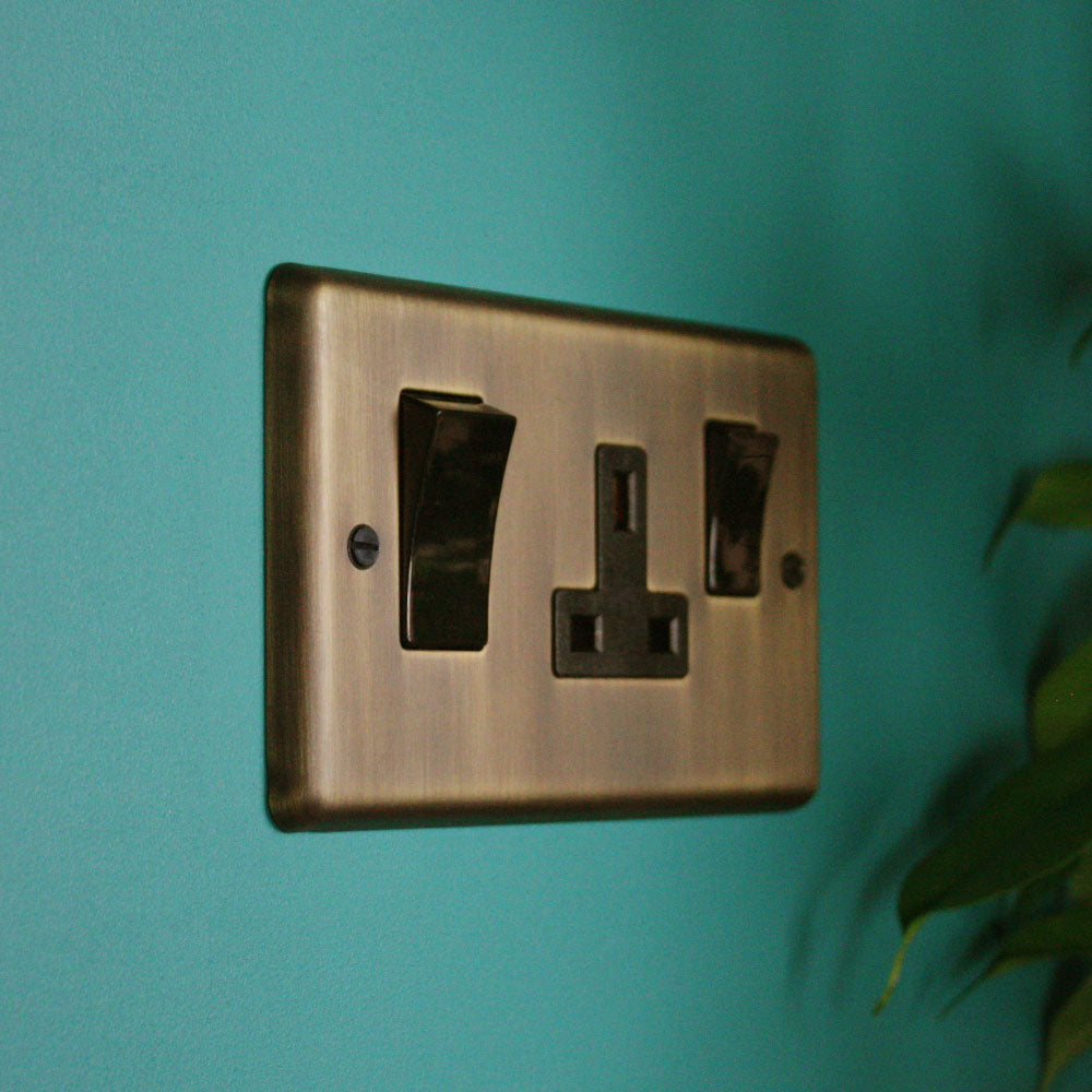 Antique Brass 45amp Cooker Switch With Socket