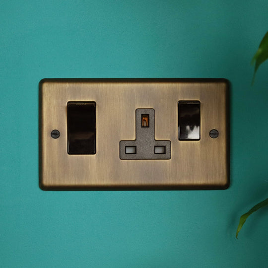 Antique Brass 45amp Cooker Switch With Socket