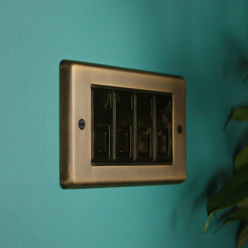 Antique Brass 4 Gang RJ45 Socket