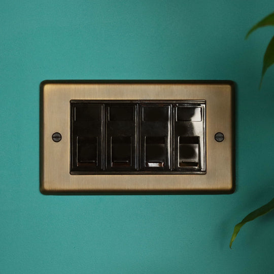Antique Brass 4 Gang RJ45 Socket