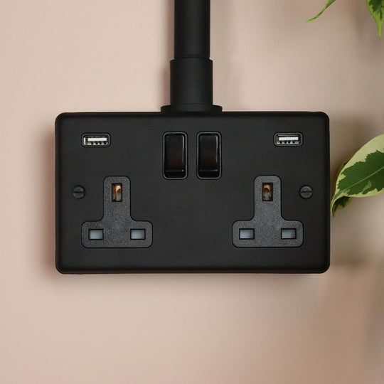 Textured Black Double Socket With USB