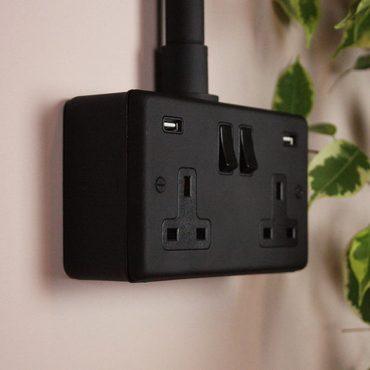 Textured Black Double Socket With USB