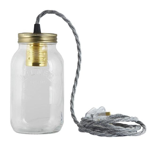 Grey Linen Fabric Cable Jam Jar Lamp