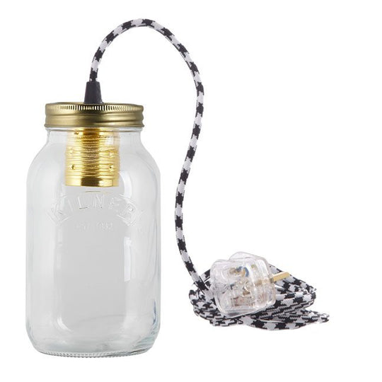 Houndstooth Black and White Fabric Cable Jam Jar Lamp
