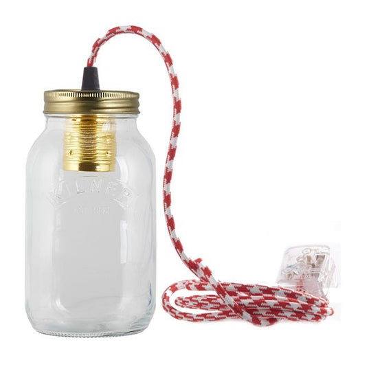 Houndstooth Red and White Fabric Cable Jam Jar Lamp
