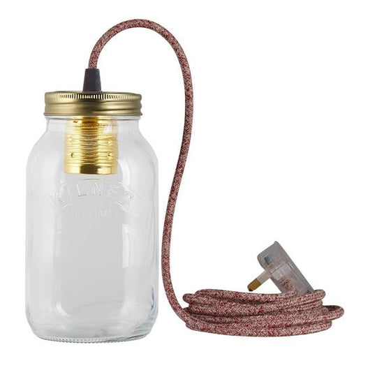 Red Speckled Linen Fabric Cable Jam Jar Lamp