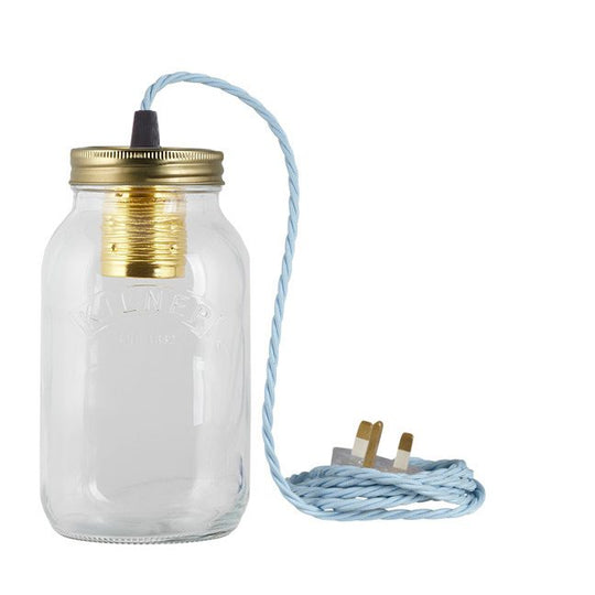 Baby Blue Fabric Cable Jam Jar Lamp
