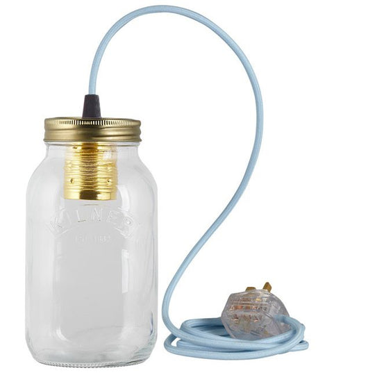 Baby Blue Fabric Cable Jam Jar Lamp