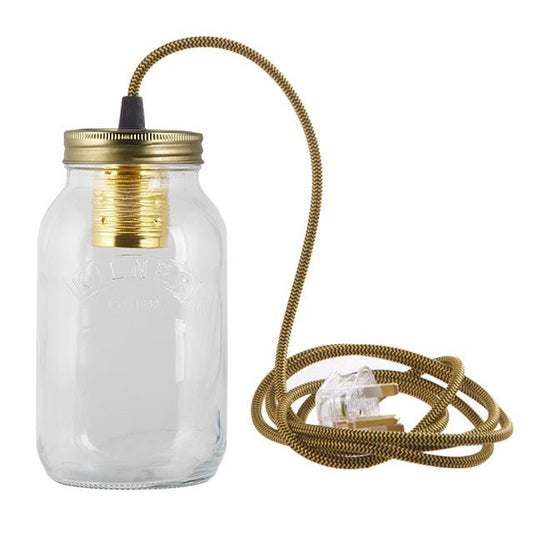 Black and Yellow Fabric Cable Jam Jar Lamp