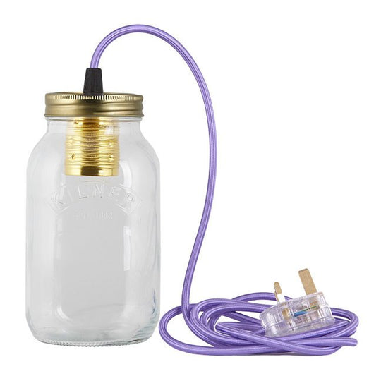 Purple Fabric Cable Jam Jar Lamp