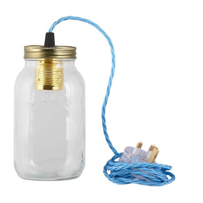 Sky Blue Fabric Cable Jam Jar Lamp